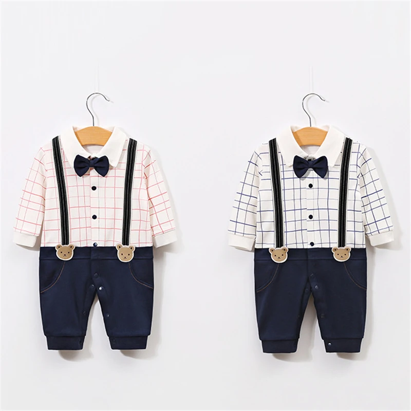 Детский хлопковый комбинезон с галстуком-бабочкой смокинги для маленьких