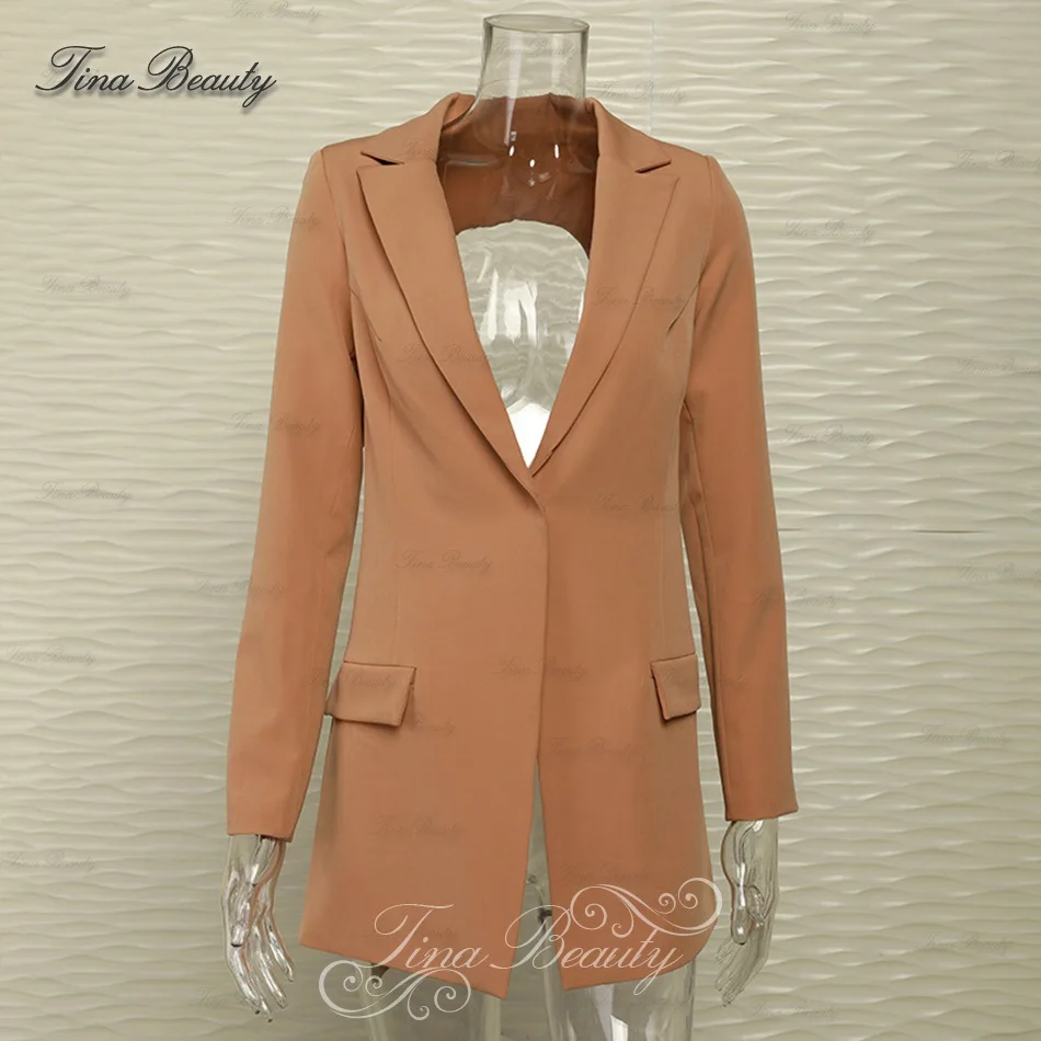 nude blazer Tina beauty Cardi B комплект из 2 предметов, штаны, блейзер с открытой спиной, длина до колена, с кисточками, v-образный вырез, сексуальный сетчатый, с длинным рукавом, на шнуровке, украшенный пряжкой - Цвет: nude blazer