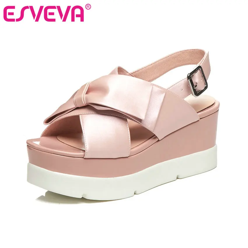 ESVEVA/2019 г. Женские босоножки Повседневная летняя обувь из кожи и PU искусственной с