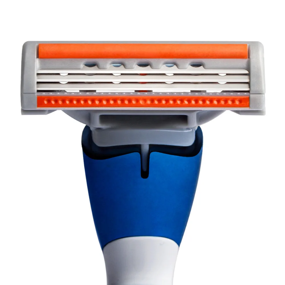 Фото Бритва для мужчин QShave Blue, с возможностью нанесения вашего имени на ручку, 1 рукояткой и 6 картриджами (5 лезвий X3, 1 лезвие X5, 1 ручка) №4