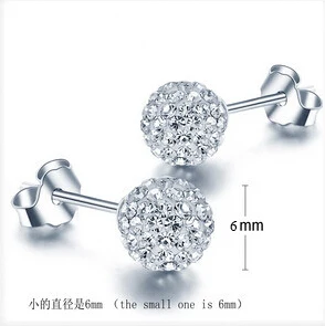 6mm white crystal FNJ 925 серебряные серьги-гвоздики с шариками для женщин Серебро S925 пробы Букле д 'Орель 6 мм 8 мм белый AAA Кристалл синий циркон серьги - Окраска металла: 6mm white crystal