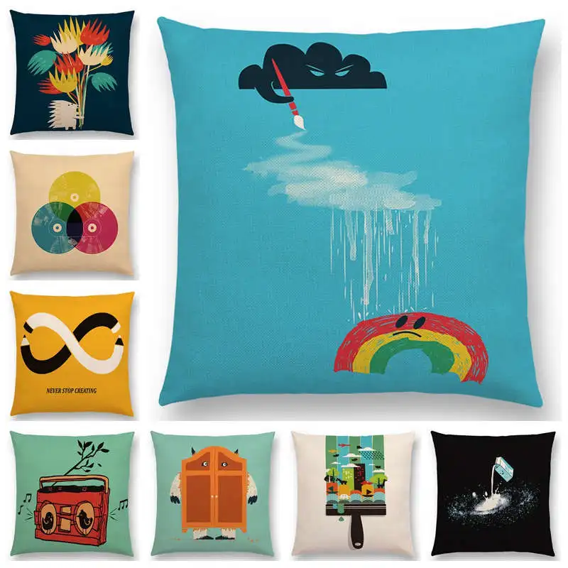 

Colorful Cartoon Pillow Case Fruit Flower Warm Dream Funny Imagination Cushion Cover