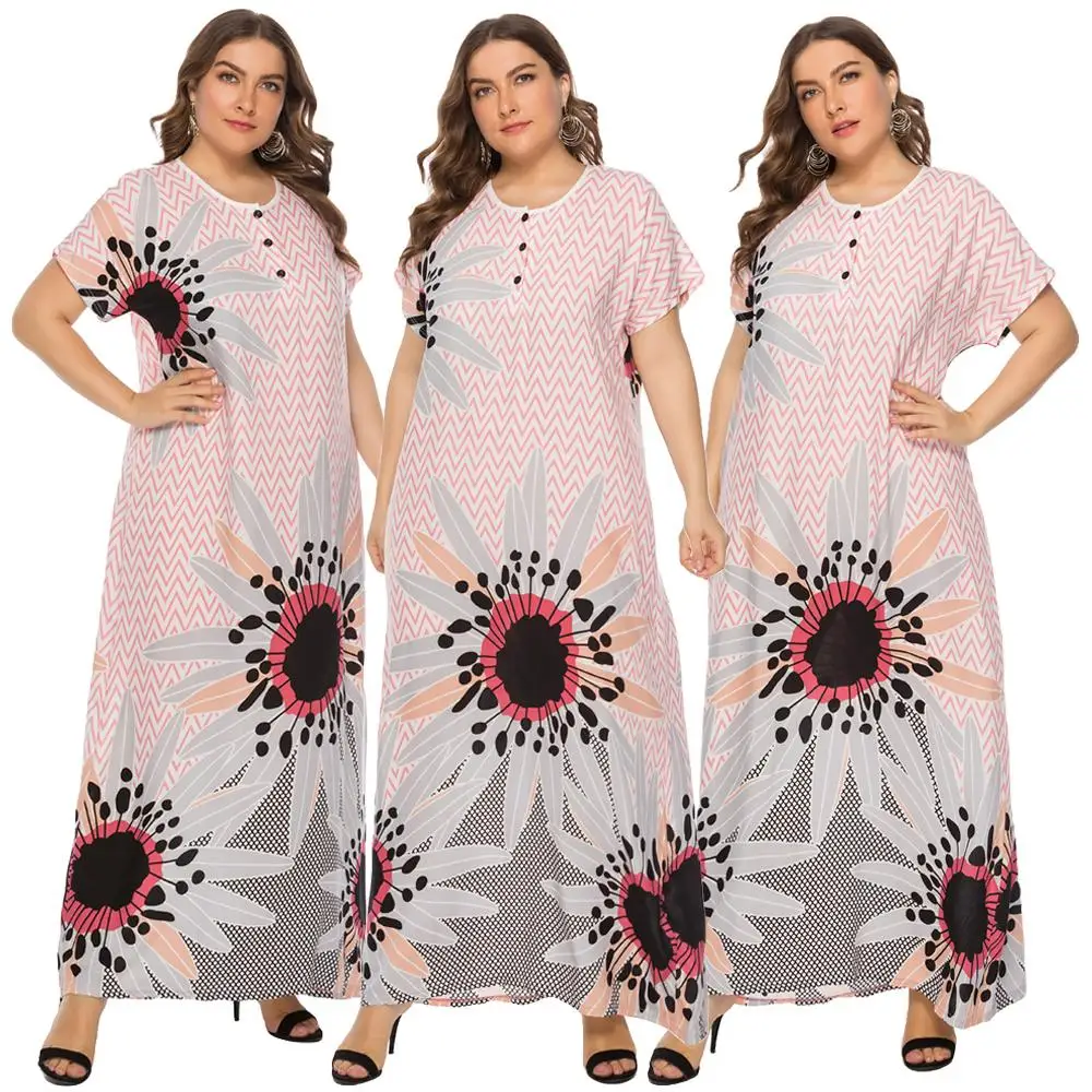 Женское длинное платье с принтом винтажное свободное мусульманское коротким