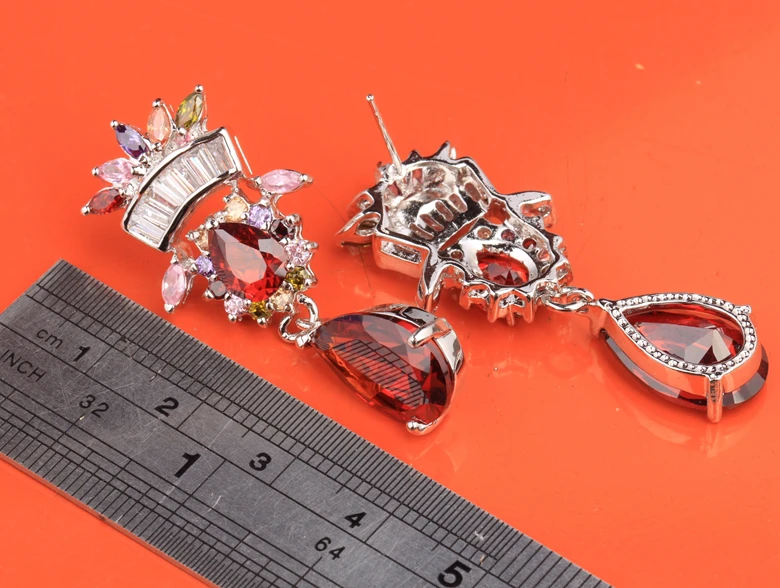 Удивительные разноцветные красные фиолетовые серьги-подвески в форме короны с