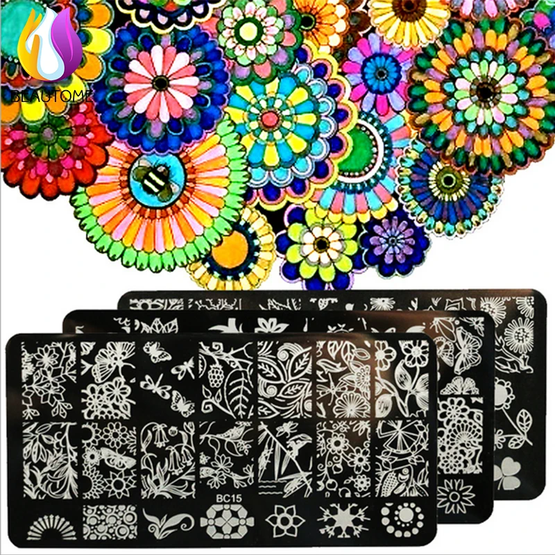 Beautome 1 шт. ногтевых пластин тиснение большой узор передачи печати шаблона Nail