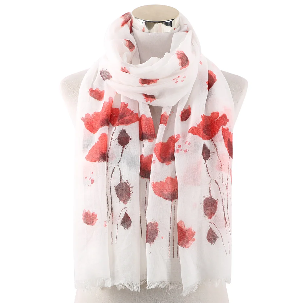 Poppy Printed Scarf Female New Floral Pattern Spring Autumn High Quality Shawls 70*180CM Fashionable Temperament All-match Scarf