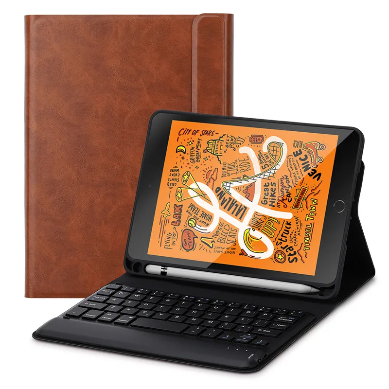 Bluetooth клавиатура чехол для iPad mini 5 7,9 дюймов чехол с клавиатурой сна/пробуждения умный чехол с карандашом - Цвет: Brown