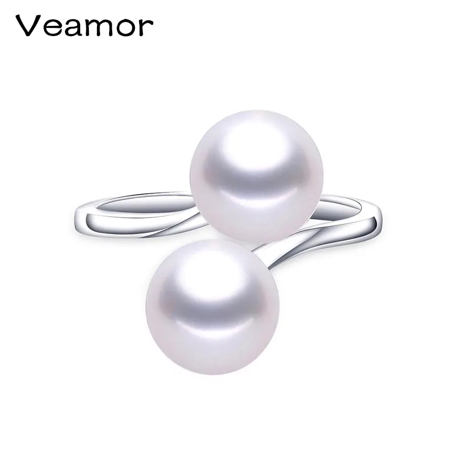 Кольцо VEAMOR с двумя жемчужинами 100% Настоящее пресноводное жемчужное кольцо 925