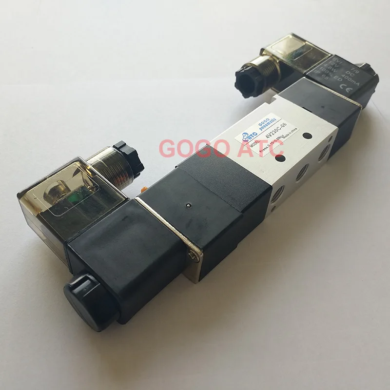 Пневматический Соленоидный клапан GOGO 4V230C/4V230E/4V230P-06/08 с двойной катушкой 1/8 1/4 24VDC 5/3 способ управления заглушкой клапана красный светодиодный светильник