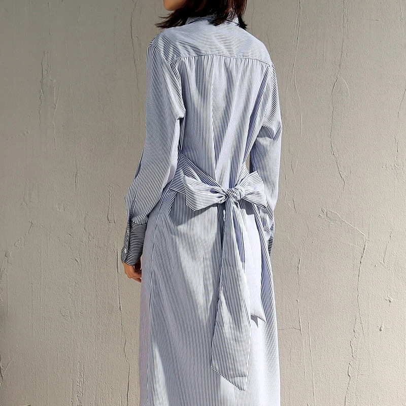 Длинная полосатая рубашка для женщин Мода до колена бандаж тонкий галстук