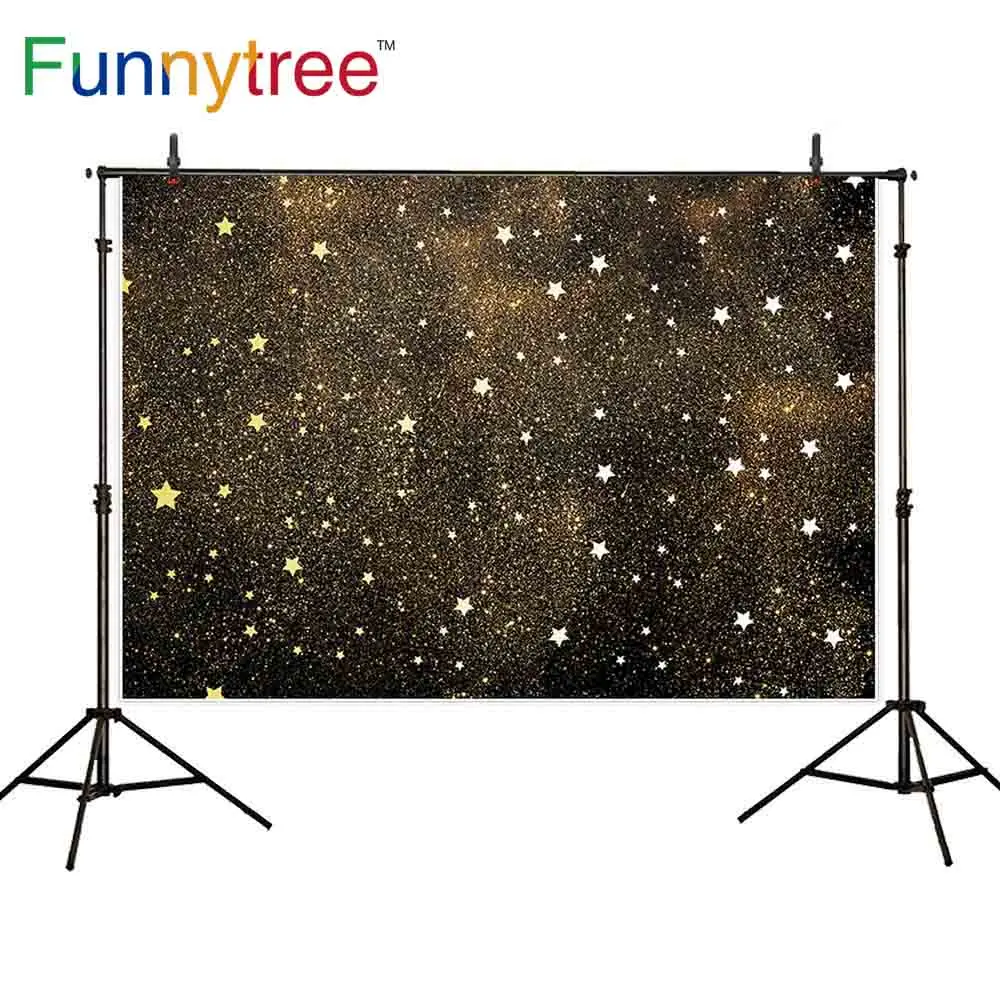 

Фоны Funnytree для фотостудии Черный абстрактный звездное небо золотые звезды детский душ фон