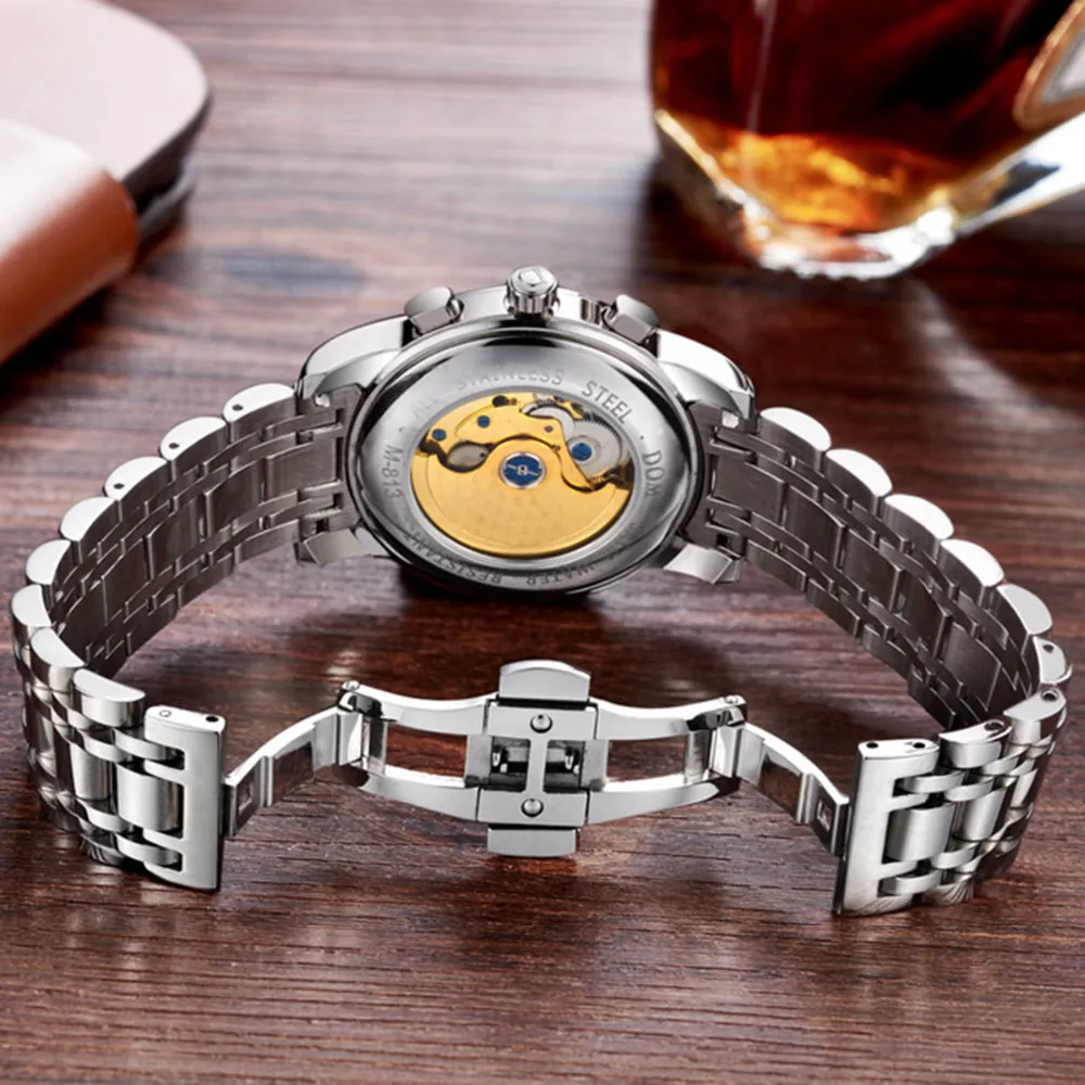 Dom автоматическая механические с автоподзаводом ветер из нержавеющей стали relogio