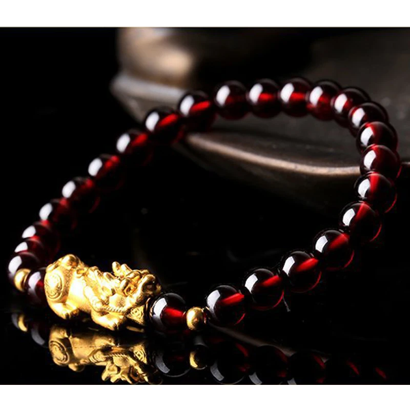 Творческий гранат Бисером Золотой Pixiu Braclet модный браслет с брелоками удачи и отваги богатство ювелирные изделия для женщин и мужчин стильный браслет