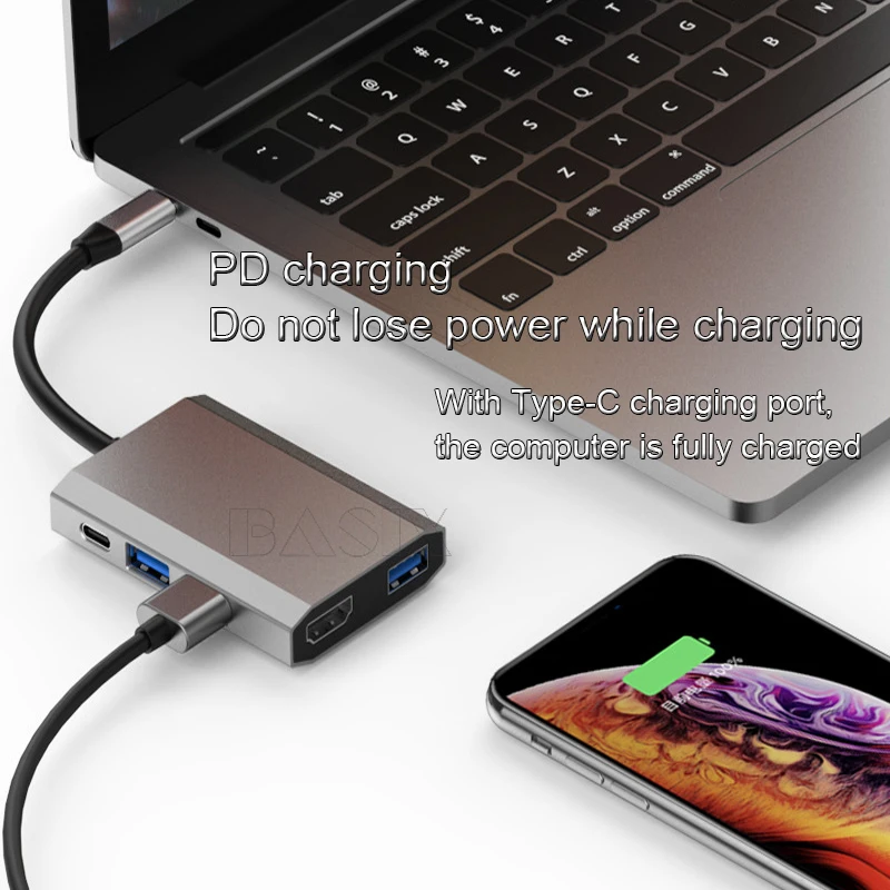 Basix USB C концентратор USB-C-3,0 концентратор HDMI Thunderbolt 3 адаптер для MacBook samsung Galaxy S9 huawei P20 mate 20 Pro type C usb-хаб