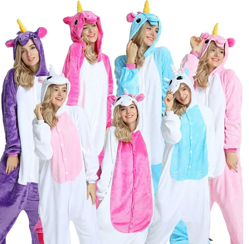 Кигуруми Единорог Животного Пижамы стежка Onesie взрослых унисекс костюм пижамы