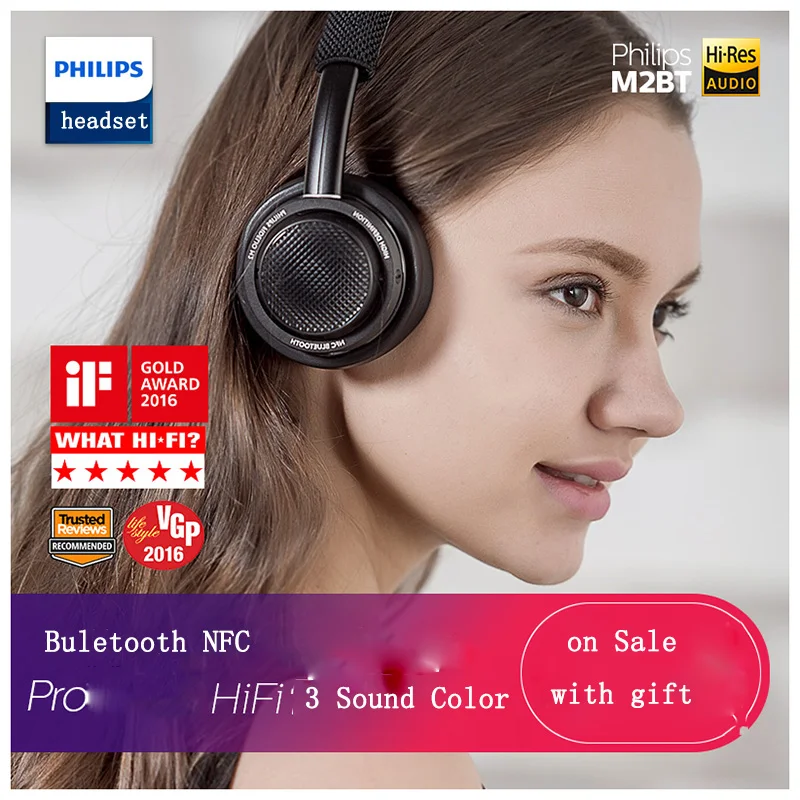 Оригинальные Беспроводные Наушники Philips M2BT/00 HiFi NFC с высоким разрешением и