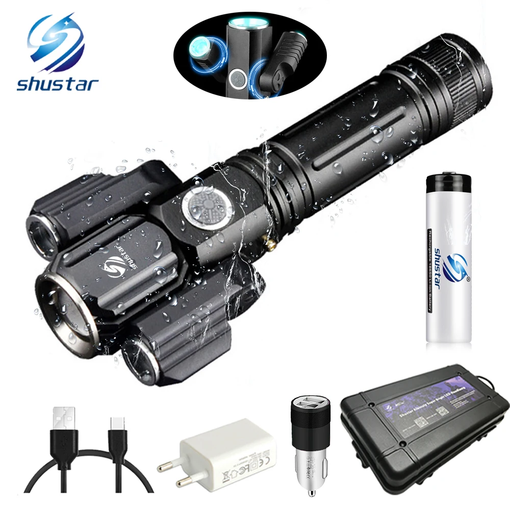 

Deformable LED Flashlight Super bright Torch 1T6+2XPE Zoomable 4 lighting modes Powered by 18650 battery For camping, hunting
