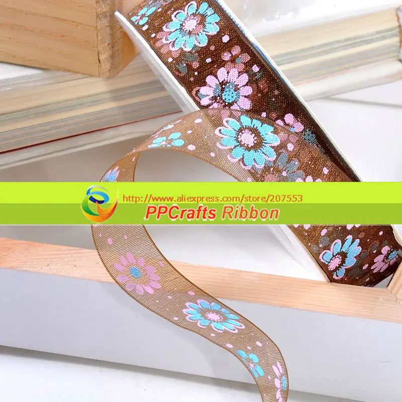 

New 5/8 inch (16mm) Flower Printed Organza Ribbon Free Shipping