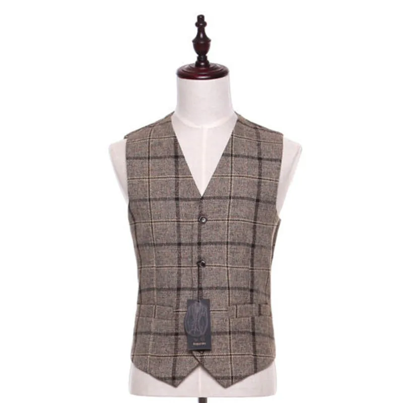 

Классический Для Мужчин's серые клетчатые деловой строгий костюм с жилетом и Для мужчин, свадебное платье костюм v-образный вырез Заводская ...