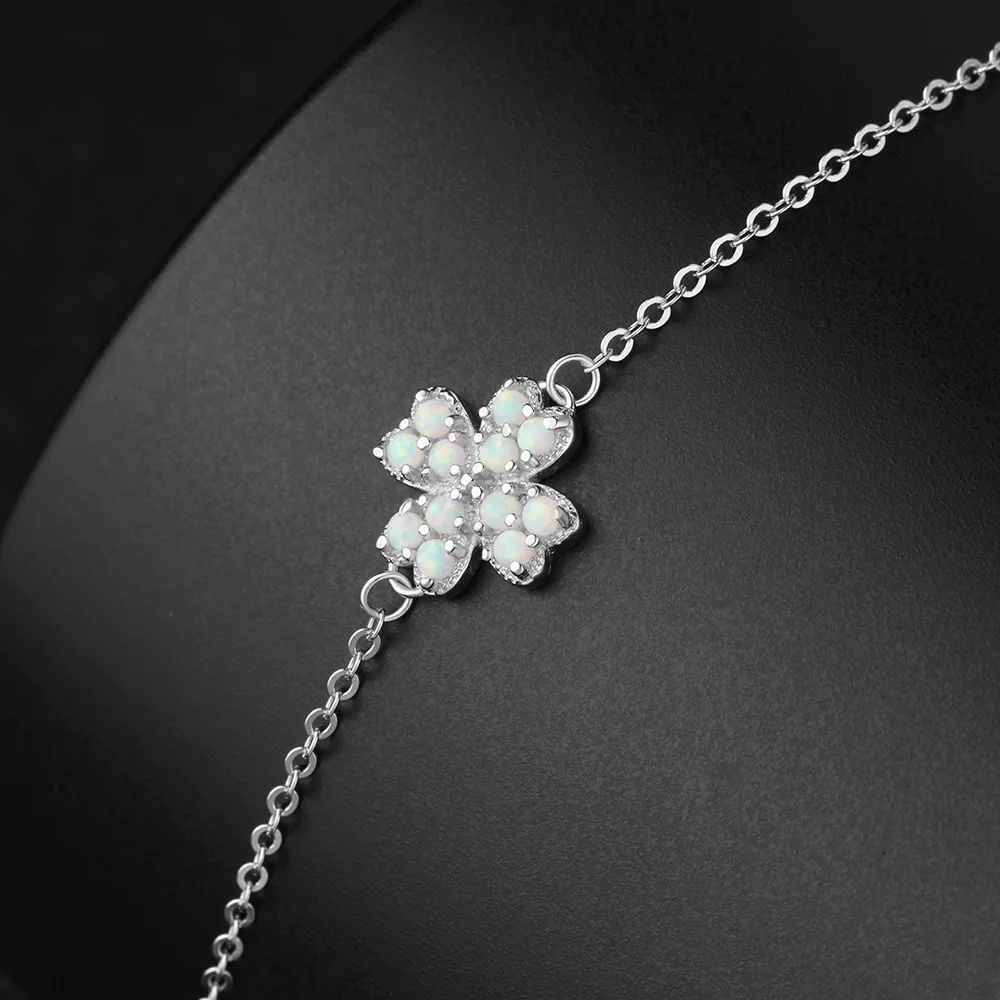 Сердце четырехлистный клевер серебро 925 пробы Белый огненный опал браслет на
