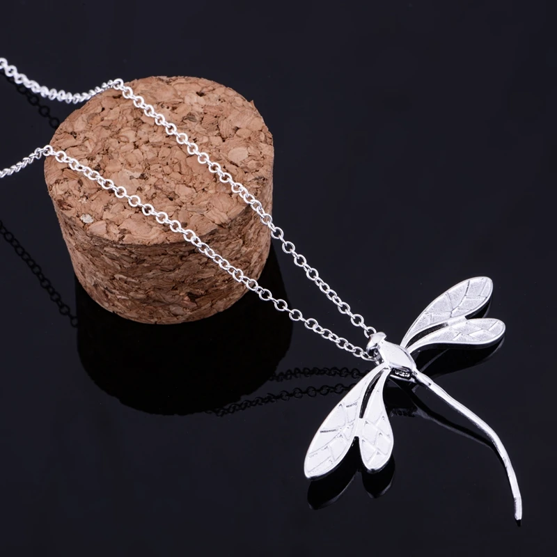 Блестящее милое посеребренное ожерелье со стрекозой серебряные ювелирные