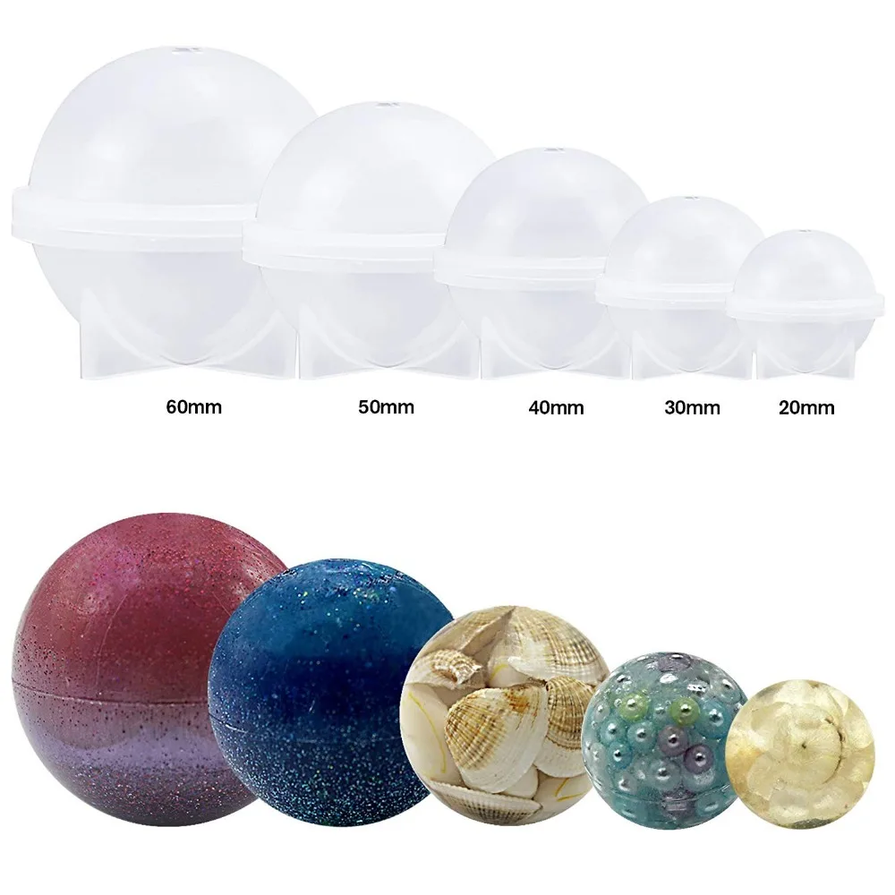 Facemile 5pcs Sphere Resin Silicone Molds Round DIY 3D Epoxy Wax Soap Bath Bomb Jewelry Making Candle Cake Chocolate Jelly Mould | Дом и сад