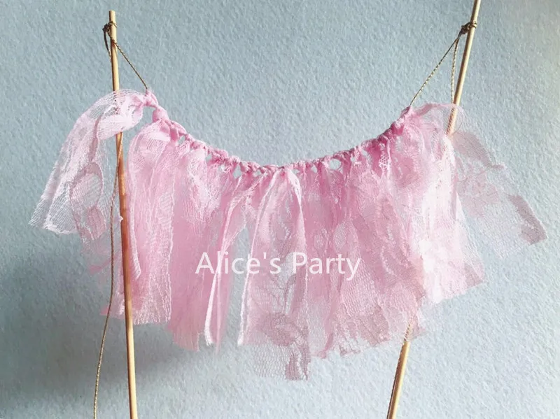 Baby Pink Lace Cake Banners Girl Birthday Buntings Table Cupcake Decorated Dessert Garland Shower Flag Smash Photo | Дом и сад