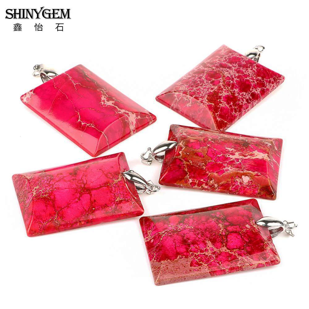 SHINYGEM розовый красный морской осадок Прямоугольный кулон твердый из натурального