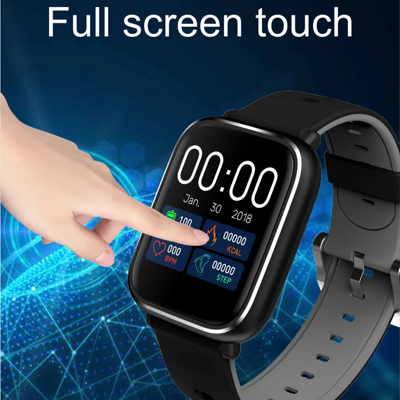 Полный экран сенсорный ЖК дисплей цветной умные часы мужские 3D динамический UI