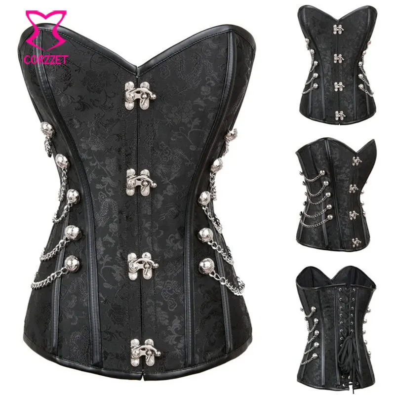Корсеты и бюстье Corzzet черная парча в стиле стимпанк горячий Корректор тела со