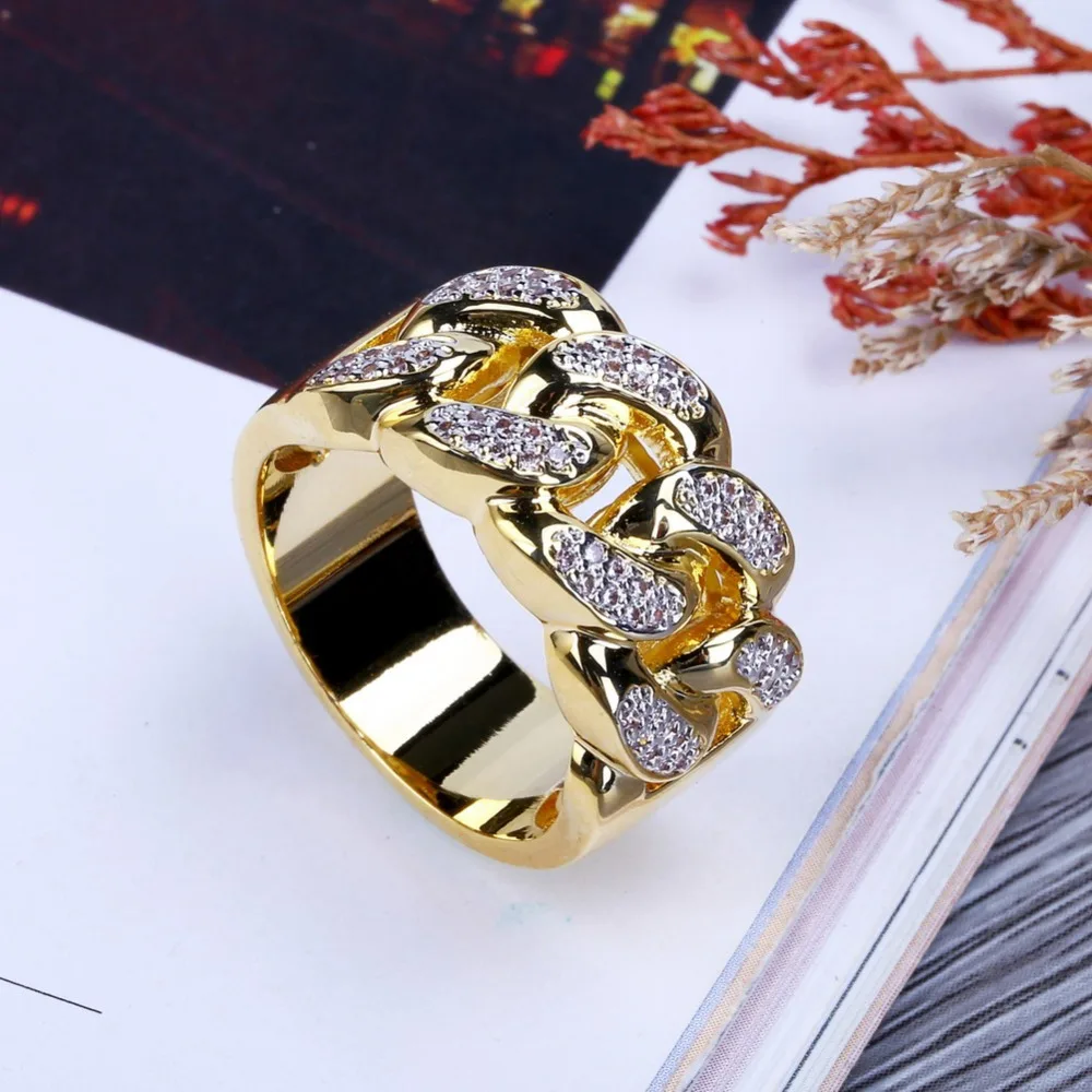 TOPGRILLZ кольцо в стиле хип-хоп Rock Bling ювелирные изделия все Iced out микро Pave кубического циркония кубинская цепь кольцо для мужчин. Подарок