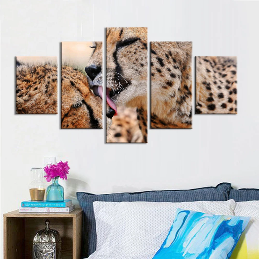 Украшение дома холст для живописи HD печать леопарда 5 шт. животных Wall Art Для