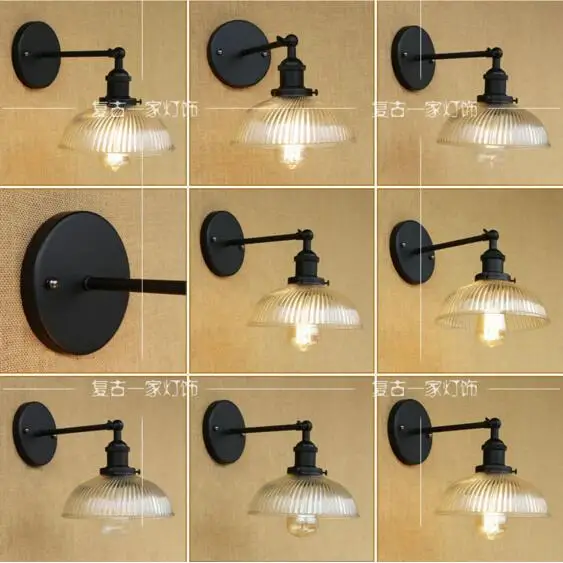 Style Loft Industrial Wall Light Vintage Glass Lampshade Edison LED Stair Lights Black Sconce Appliques Murale Lampen | Лампы и
