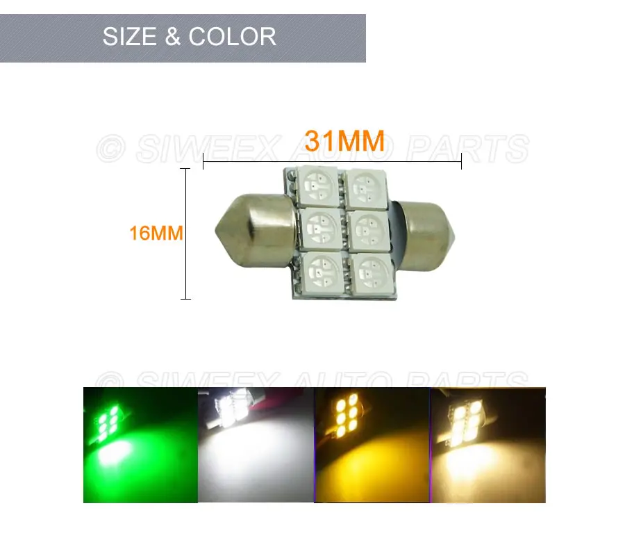1 шт. 31 мм 6 SMD 5050 DE3175 DE3022 светодиодный лампы для салона автомобиля Потолочные