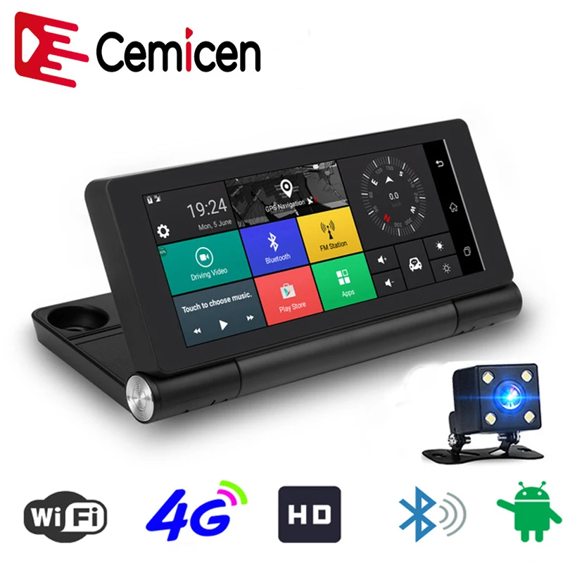 Автомобильный видеорегистратор Cemicen 7 дюймов 4G Wi Fi ADAS Android 5 1 Full HD 1080P GPS навигация с
