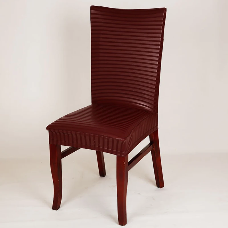Wine Red Strips Водонепроницаемый стул для столовой из полиуретановой кожи чехол стрейч чехлы для стульев для отеля ресторана компьютерный чехол для сиденья домашний декор - Цвет: Wine Red Strips