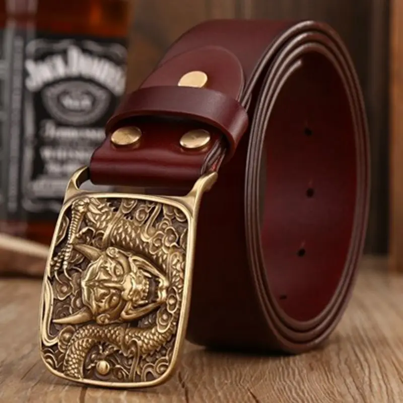 Мужской ремешок из натуральной кожи с драконом в стиле ретро|genuine leather belt|leather beltbelt