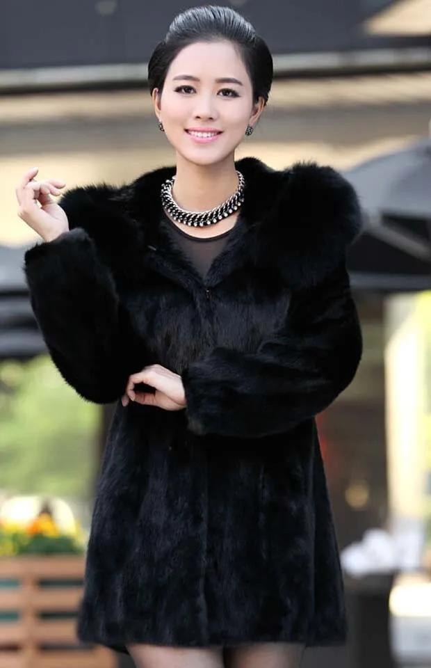 Пальто с мехом для женщин пальто Зимняя верхняя одежда Кролик меховой опушкой из