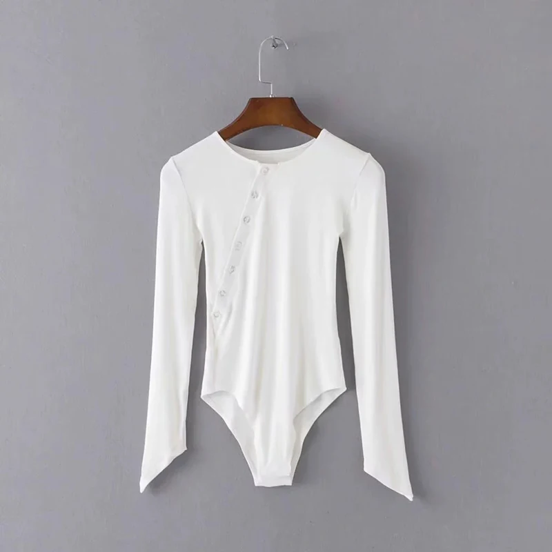 white Женское косая Кнопка боди с резинкой - Цвет: white