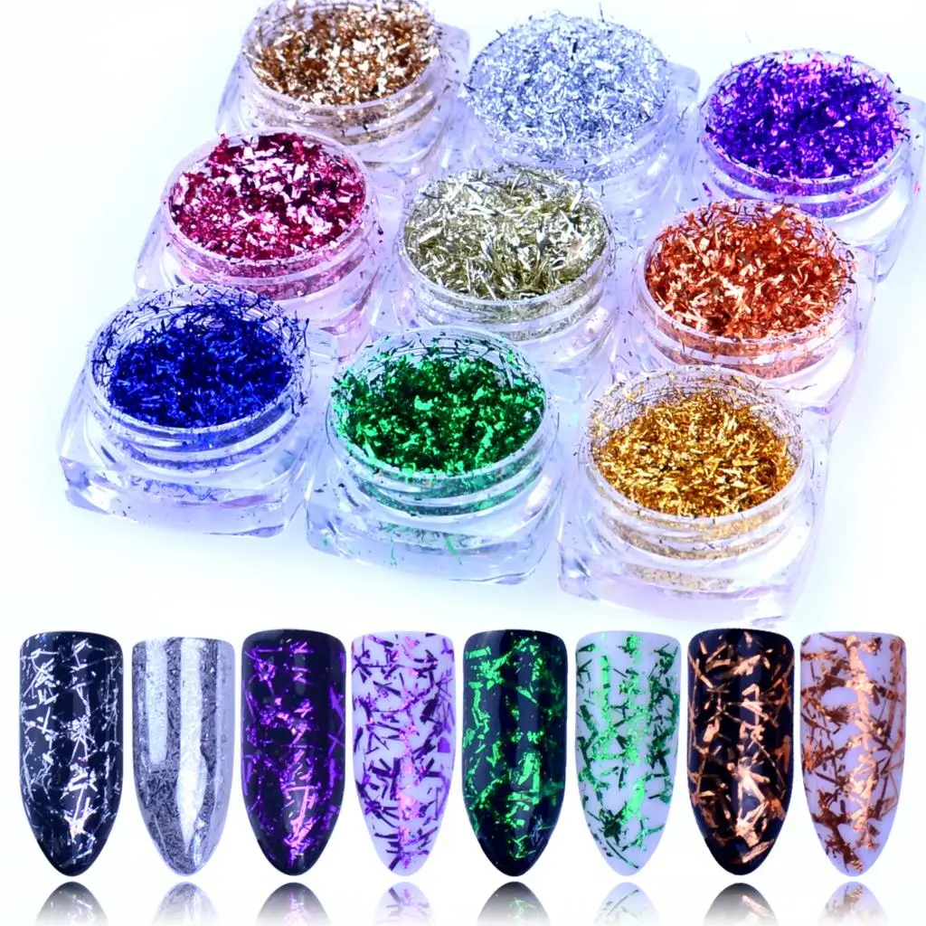 

Nail Art DIY Glitter Aluminum Foil Flake Silk Stripe Sequin Magic Effect Chrome Mirror Powder Charm Accessories Decoration
