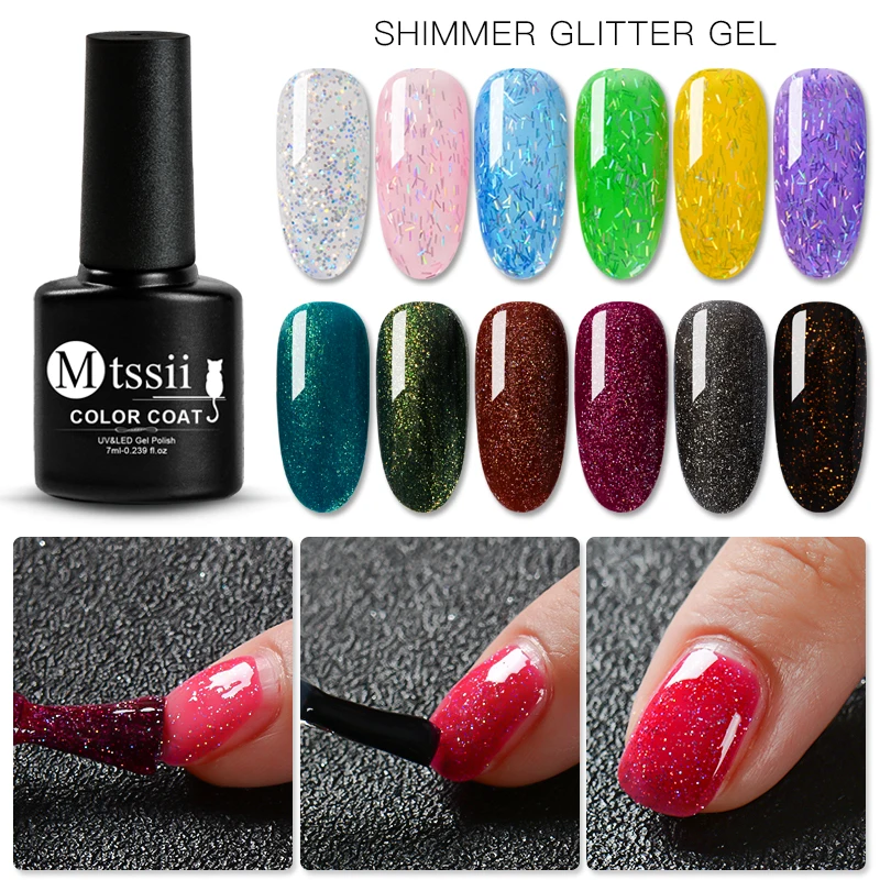

Mtssii 7ml Glitter Nail Gel Polish Multicolor Manicure Glitter Sequins Soak Off UV Gel Nail Art Gel Shining Nail Varnish Lacquer