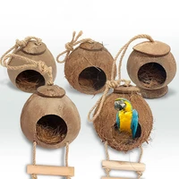 wood climbing ladder grinded coconut shell pet bird toy macaw cockatiel parrot hamster climb bell swing bite toy pet product