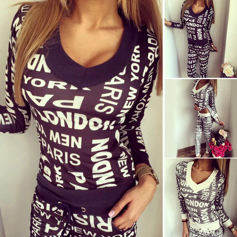 Для женщин Модный буквенный принт с эластичной резинкой на талии костюм v