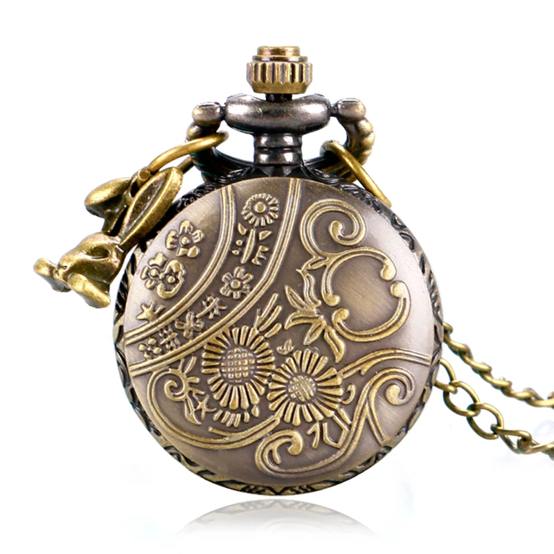Antique Mini Hollow Quartz Pocket Watch Set Digital Dial Pendant Necklace Chain Gift Box For Women Mens Best Gifts Present