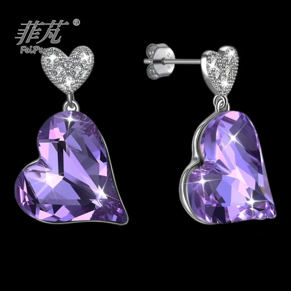 Фиолетовое сердце Кристалл Камень Висячие ювелирные изделия 925 Серебро Белое