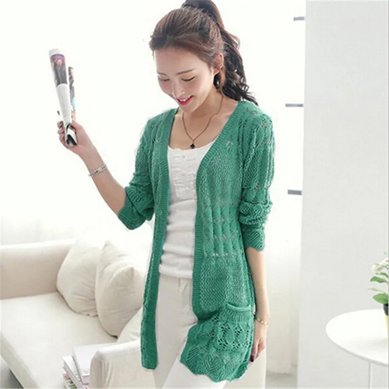 2017 Женский кардиган в Корейском стиле вязанный с длинным рукавом повседневная