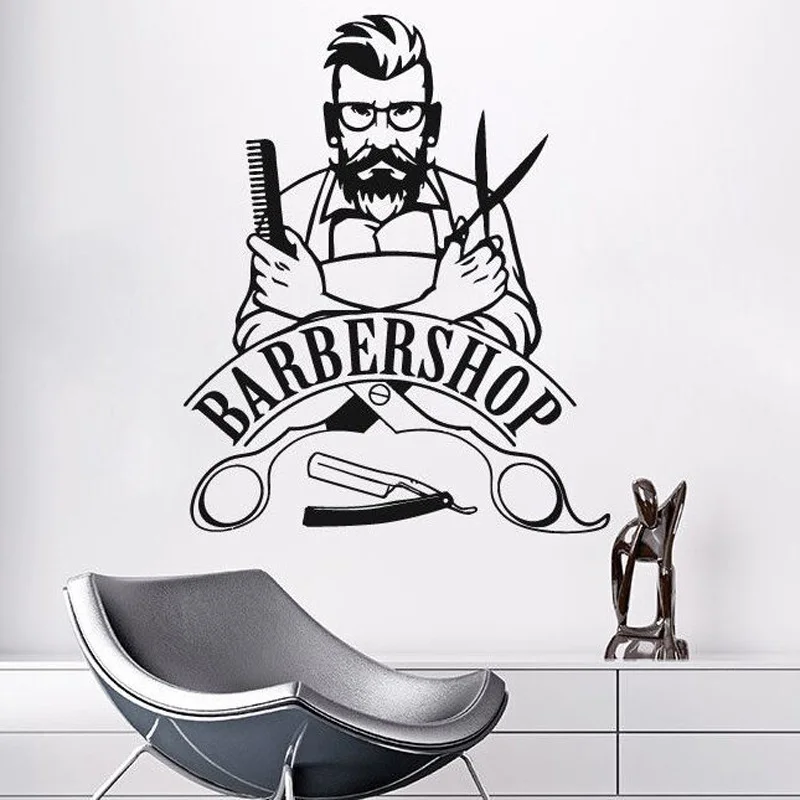 Barbershop логотип наклейки на стену Съемный Виниловый DIY Наклейка салон красоты окна