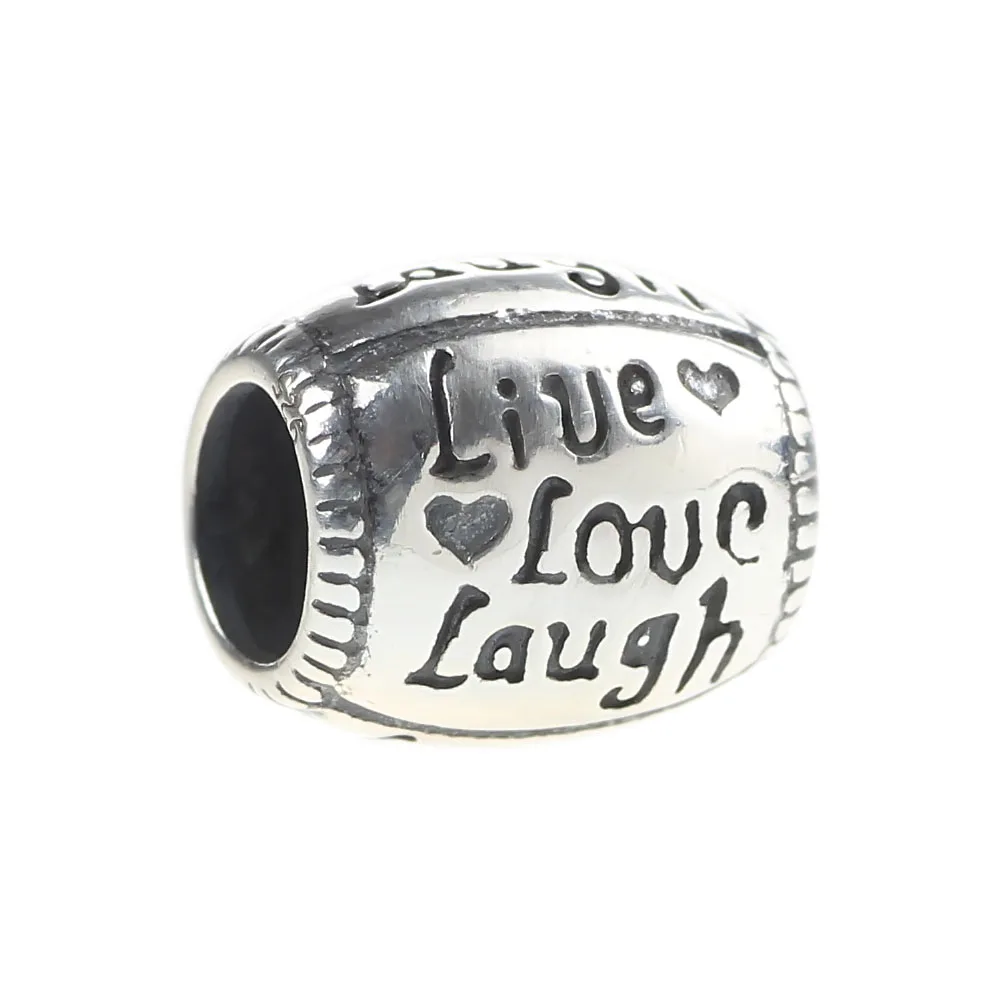

925 Sterling Silver Charms Bead LIVE LOVE LAUGH & Heart European Charm Fit Snake Chains& Bracelet DIY