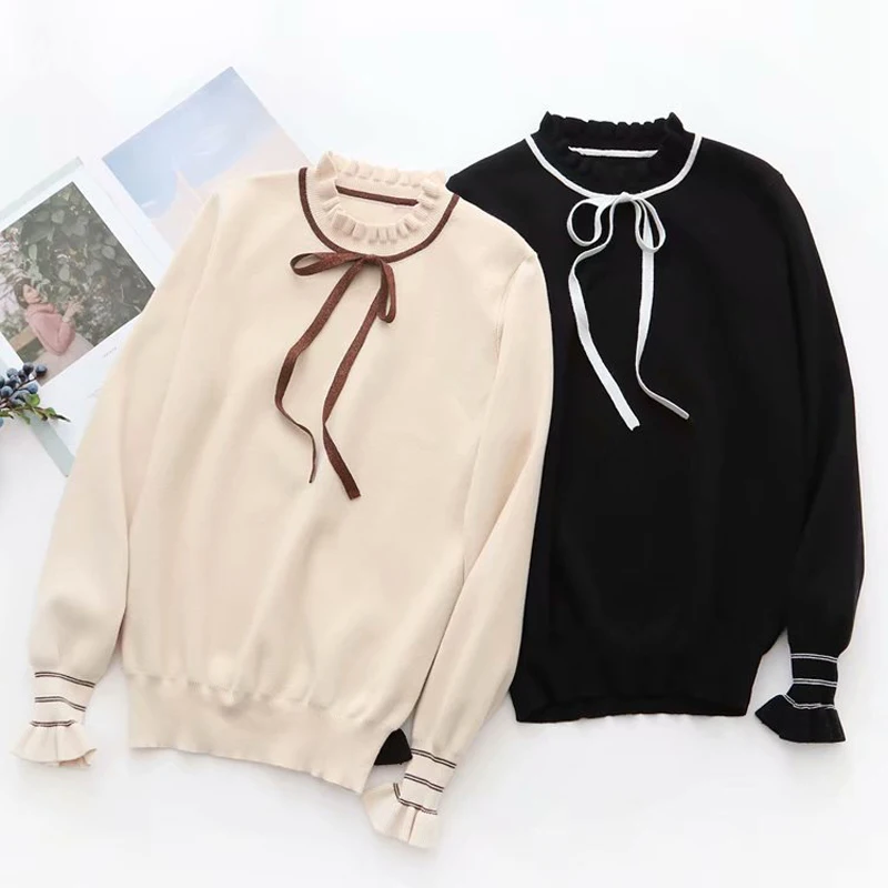 Женский кашемировый свитер с галстуком-бабочкой повседневный вязаный длинным