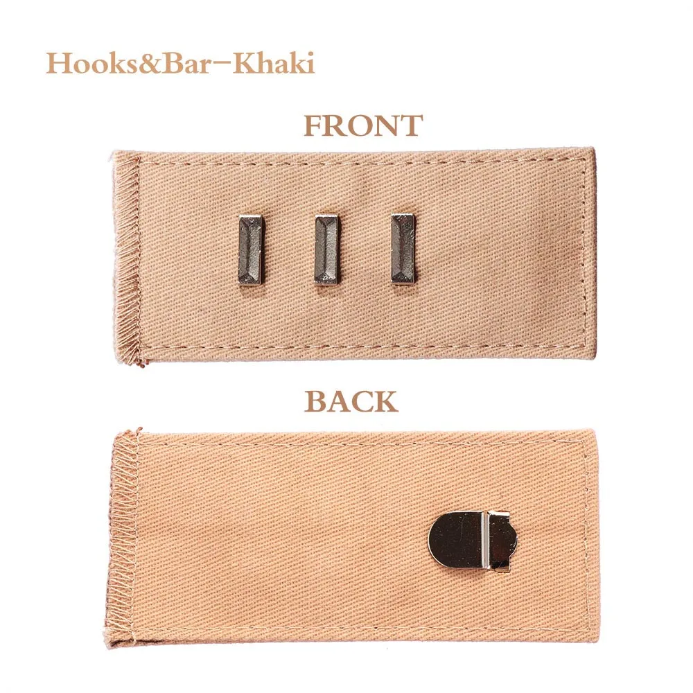 HooksBar-Khaki Новинка, 1 шт., хлопок, унисекс, пояс, штаны, удлинитель для ремня безопасности, узкие брюки, джинсы, юбки, для беременных, пуговицы, крючки, аксессуары для одежды - Цвет: HooksBar-Khaki